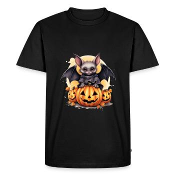 Halloween Pumpkin Bat - Men's Premium Organic T-Shirt - black - Front - Nico (187cm)