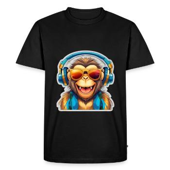 Singe cool avec des écouteurs et des lunettes de soleil - T-shirt Premium bio Homme - noir - Devant - Nico (187cm)