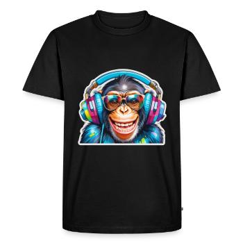 Singe cool avec des écouteurs et des lunettes de soleil - T-shirt Premium bio Homme - noir - Devant - Nico (187cm)