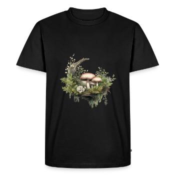 Champignons forestiers et mousse à la rose - T-shirt Premium bio Homme - noir - Devant - Nico (187cm)