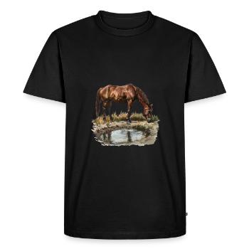 Cheval au point d’eau Réflexion Nature - T-shirt Premium bio Homme - noir - Devant - Nico (187cm)
