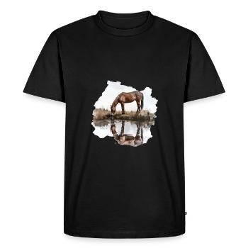 Horse drinking water on the lakeshore - Men's Premium Organic T-Shirt - black - Front - Nico (187cm)