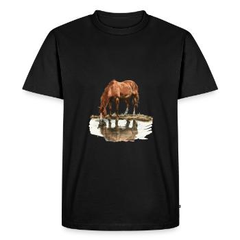 Horse by the water with reflection - Men's Premium Organic T-Shirt - black - Front - Nico (187cm)