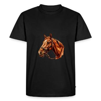 Brown Horse With Bridle Artwork - Men's Premium Organic T-Shirt - black - Front - Nico (187cm)