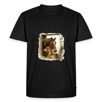 Cheval avec poulain dans le cadre du but - T-shirt Premium bio Homme - noir - Devant - Nico (187cm)