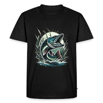 Aventure de pêche au brochet réaliste - T-shirt Premium bio Homme - noir - Devant - Nico (187cm)