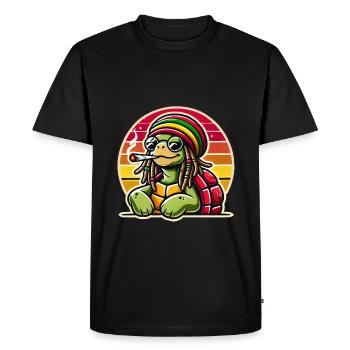 Tortue cool avec chapeau rasta et joint - T-shirt Premium bio Homme - noir - Devant - Nico (187cm)