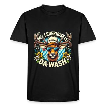 Mei Lederhosn in Da Wash Bierdurst Hirsch - T-shirt Premium bio Homme - noir - Devant - Nico (187cm)