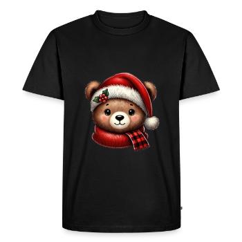 Cute Christmas bear with scarf and Christmas hat - Men's Premium Organic T-Shirt - black - Front - Nico (187cm)