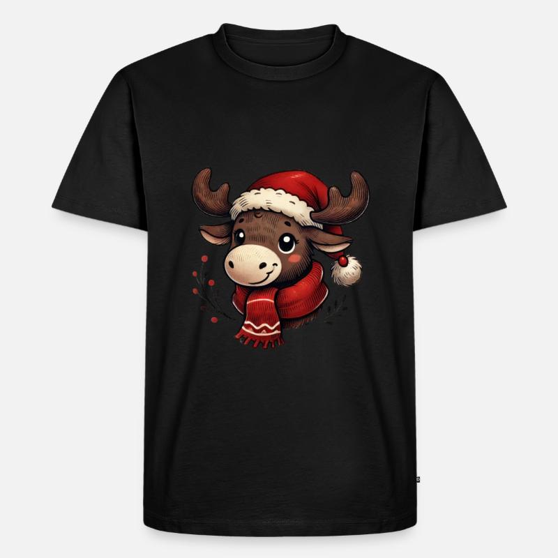 Süßes Rentier Mit Weihnachtsmütze - Männer Premium Bio T-Shirt - Schwarz