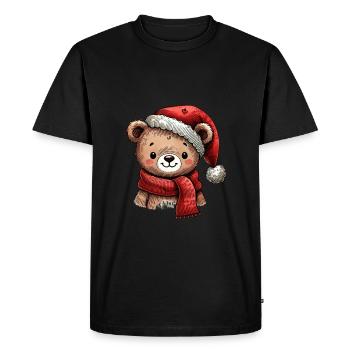 Cute Christmas bear with hat and scarf - Men's Premium Organic T-Shirt - black - Front - Nico (187cm)
