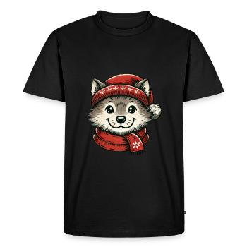 Cute winter husky with hat and scarf - Men's Premium Organic T-Shirt - black - Front - Nico (187cm)