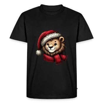Lion de Noël avec chapeau et écharpe - T-shirt Premium bio Homme - noir - Devant - Nico (187cm)