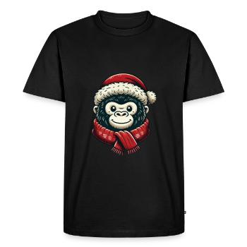 Singe souriant avec chapeau de père Noël et écharpe - T-shirt Premium bio Homme - noir - Devant - Nico (187cm)
