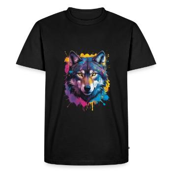 Loup coloré avec expressivité et - T-shirt Premium bio Homme - noir - Devant - Nico (187cm)