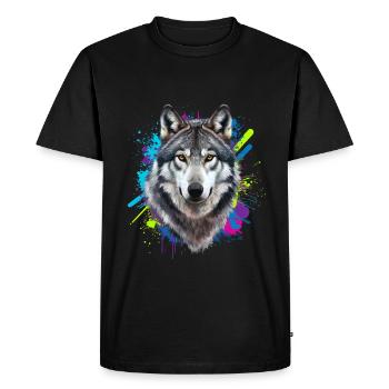 Un art du loup fort avec des couleurs - T-shirt Premium bio Homme - noir - Devant - Nico (187cm)