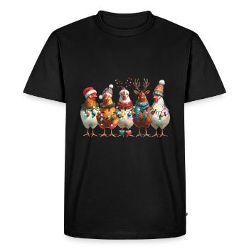 Christmas chickens with fairy lights and caps - Men's Premium Organic T-Shirt - black - Front - Nico (187cm)