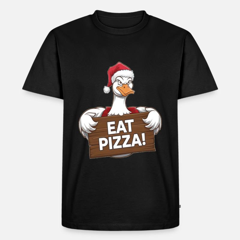 Weihnachtsgans Mit Pizza Botschaft - Männer Premium Bio T-Shirt - Schwarz