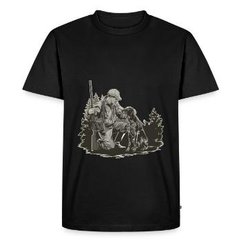Hunter with dog in the forest close to nature - Men's Premium Organic T-Shirt - black - Front - Nico (187cm)