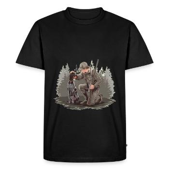 Chasseur avec chien dans la forêt motif - T-shirt Premium bio Homme - noir - Devant - Nico (187cm)