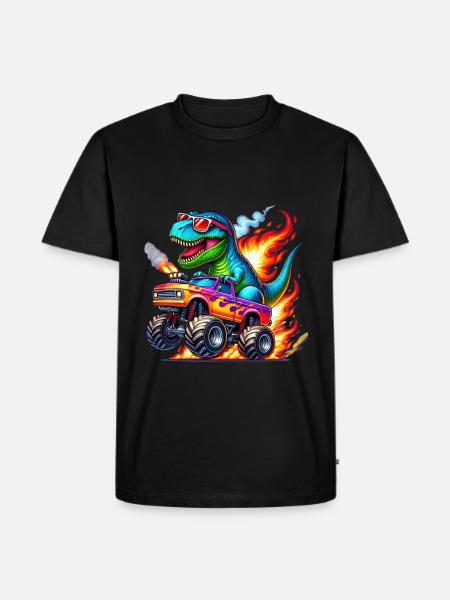 Adventurous dinosaur on monster truck - Men's Premium Organic T-Shirt - black