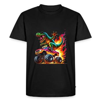 Dinosaure aventureux sur un camion monstre - T-shirt Premium bio Homme - noir - Devant - Nico (187cm)