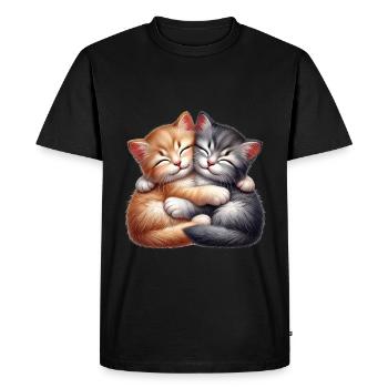 Deux chatons câlins dans une étreinte affectueuse - T-shirt Premium bio Homme - noir - Devant - Nico (187cm)