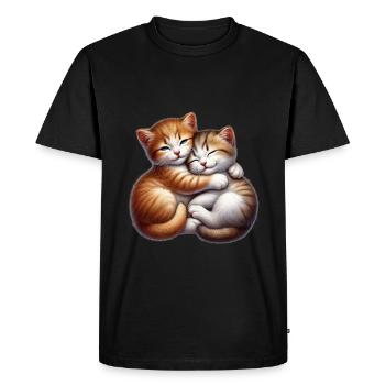 Deux chatons câlins dans une étreinte affectueuse - T-shirt Premium bio Homme - noir - Devant - Nico (187cm)