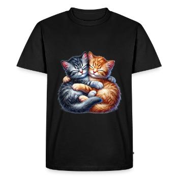 Deux chatons câlins dans une étreinte affectueuse - T-shirt Premium bio Homme - noir - Devant - Nico (187cm)