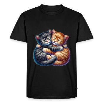 Deux chatons câlins dans une étreinte affectueuse - T-shirt Premium bio Homme - noir - Devant - Nico (187cm)