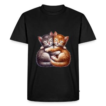 Deux chatons câlins dans une étreinte affectueuse - T-shirt Premium bio Homme - noir - Devant - Nico (187cm)
