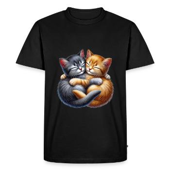 Deux chatons câlins dans une étreinte affectueuse - T-shirt Premium bio Homme - noir - Devant - Nico (187cm)