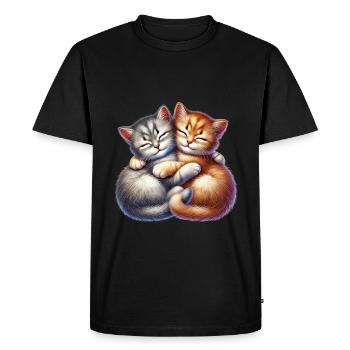 Deux chatons câlins dans une étreinte affectueuse - T-shirt Premium bio Homme - noir - Devant - Nico (187cm)