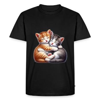Deux chatons câlins dans une étreinte affectueuse - T-shirt Premium bio Homme - noir - Devant - Nico (187cm)