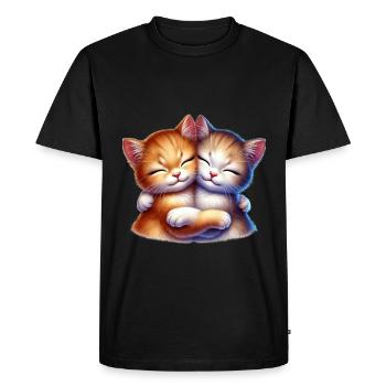 Deux chatons câlins dans une étreinte affectueuse - T-shirt Premium bio Homme - noir - Devant - Nico (187cm)