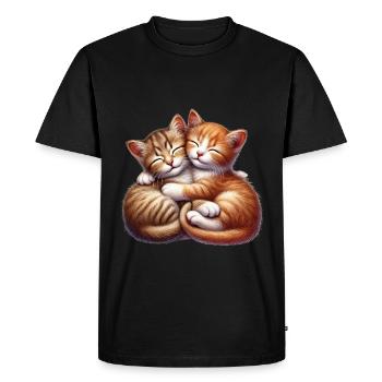 Deux chatons câlins dans une étreinte affectueuse - T-shirt Premium bio Homme - noir - Devant - Nico (187cm)