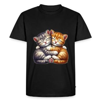 Deux chatons câlins dans une étreinte affectueuse - T-shirt Premium bio Homme - noir - Devant - Nico (187cm)