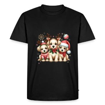 Mignons chiots de Noël avec des bois de renne et - T-shirt Premium bio Homme - noir - Devant - Nico (187cm)