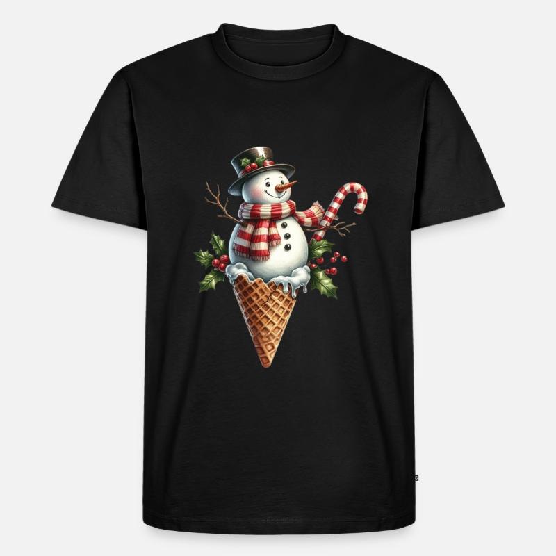 Fröhlicher Schneemann im Eishörnchen mit - Männer Premium Bio T-Shirt - Schwarz