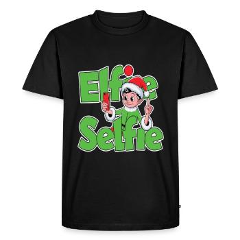 Elfie Selfie Funny Christmas Elf - Men's Premium Organic T-Shirt - black - Front - Nico (187cm)