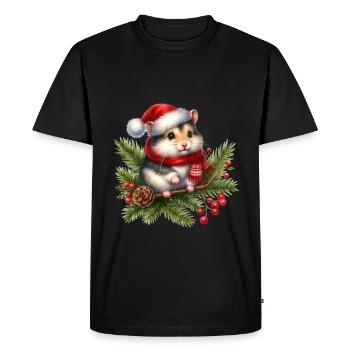 Cute Christmas hamster with hat - Men's Premium Organic T-Shirt - black - Front - Nico (187cm)