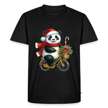 Panda de Noël à vélo avec écharpe et - T-shirt Premium bio Homme - noir - Devant - Nico (187cm)