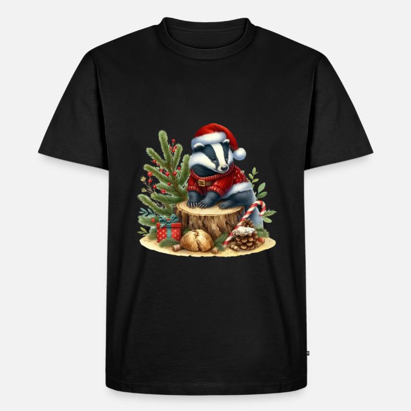 Weihnachtlicher Dachs Mit Geschenken - Männer Premium Bio T-Shirt - Schwarz
