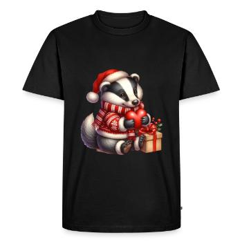 Blaireau de Noël avec cœur et cadeaux - T-shirt Premium bio Homme - noir - Devant - Nico (187cm)
