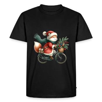 Renard de Noël joyeux avec écharpe et vélo - T-shirt Premium bio Homme - noir - Devant - Nico (187cm)