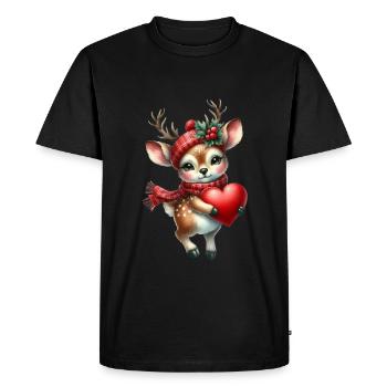 Renne mignon avec cœur pour la période de Noël - T-shirt Premium bio Homme - noir - Devant - Nico (187cm)