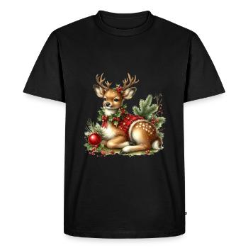 Christmas fawn with festive wreath - Men's Premium Organic T-Shirt - black - Front - Nico (187cm)