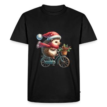 Hérisson mignon avec chapeau de père Noël à vélo - T-shirt Premium bio Homme - noir - Devant - Nico (187cm)