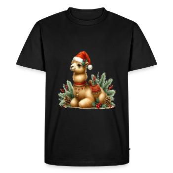 Lama de Noël avec chapeau de fête - T-shirt Premium bio Homme - noir - Devant - Nico (187cm)
