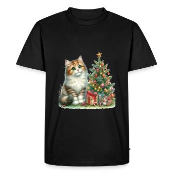 Chat mignon sous le sapin de Noël - T-shirt Premium bio Homme - noir - Devant - Nico (187cm)